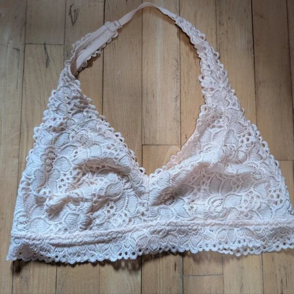 NEW Aerie | Floral Lace Halter Bralette In Blush Pink - Picture 3 of 11